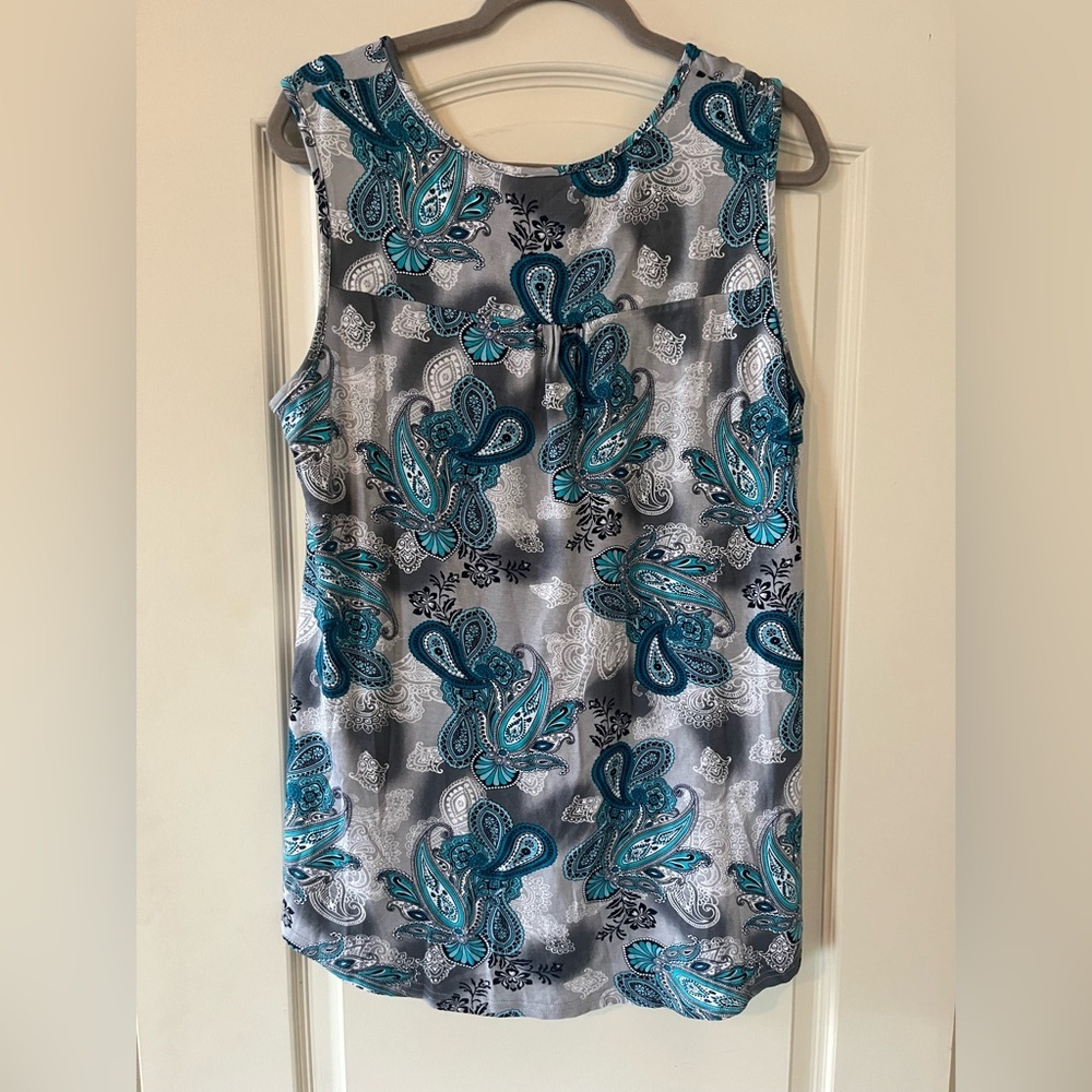 Youtalla by Amazon Rayon Spandex Turquoise White Flowy Blouse XL - Picture 3 of 12